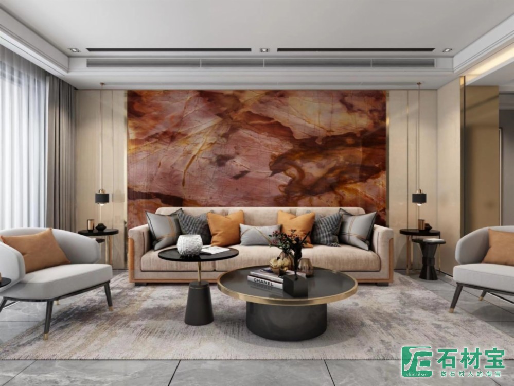 奢石天然电视墙面背景墙桃李春风