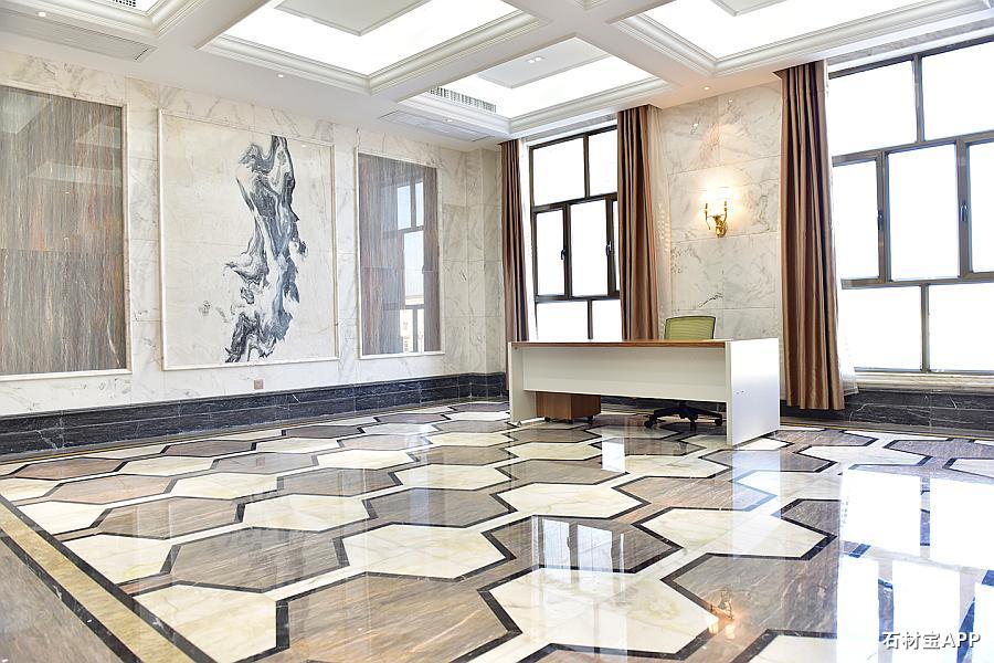 温商贷二楼办公地面拼花（金丝银灰、丝绸玉、午夜星河）