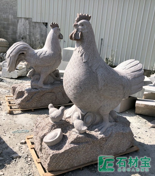 公鸡雕刻，石岛红公鸡