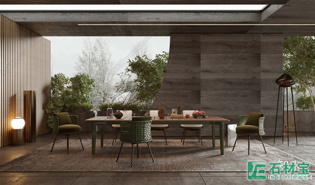 餐桌卡塔白(亮哑）+背景墙澳洲砂岩深灰（哑面）+塞纳啡（亮面）-效果图