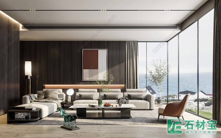 背景墙卡塔金+地面加达尔鱼肚金+茶几卡塔金-效果图