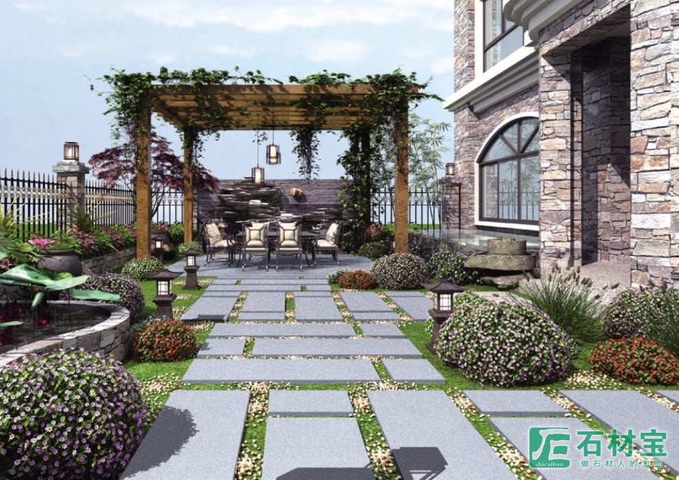 芝麻灰别墅庭院、户外地面