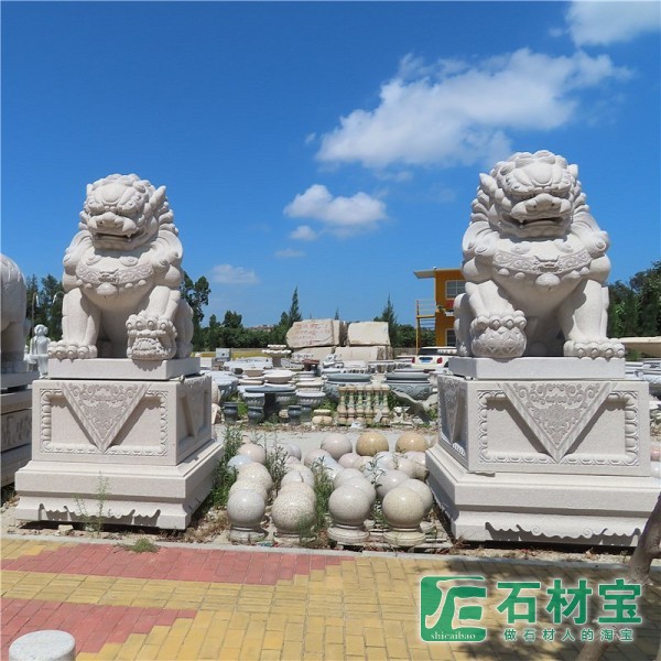 三米高白麻花岗岩石雕北京狮石狮子动物雕塑