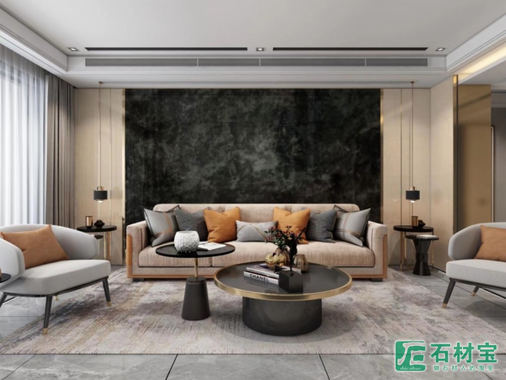 奢石天然电视墙面背景墙蓝翡翠