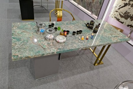 亚马逊绿轻奢岩板别墅茶桌椅组