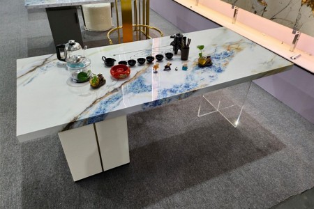 轻奢岩板茶桌蓝田玉