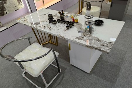 轻奢岩板雪山白茶桌
