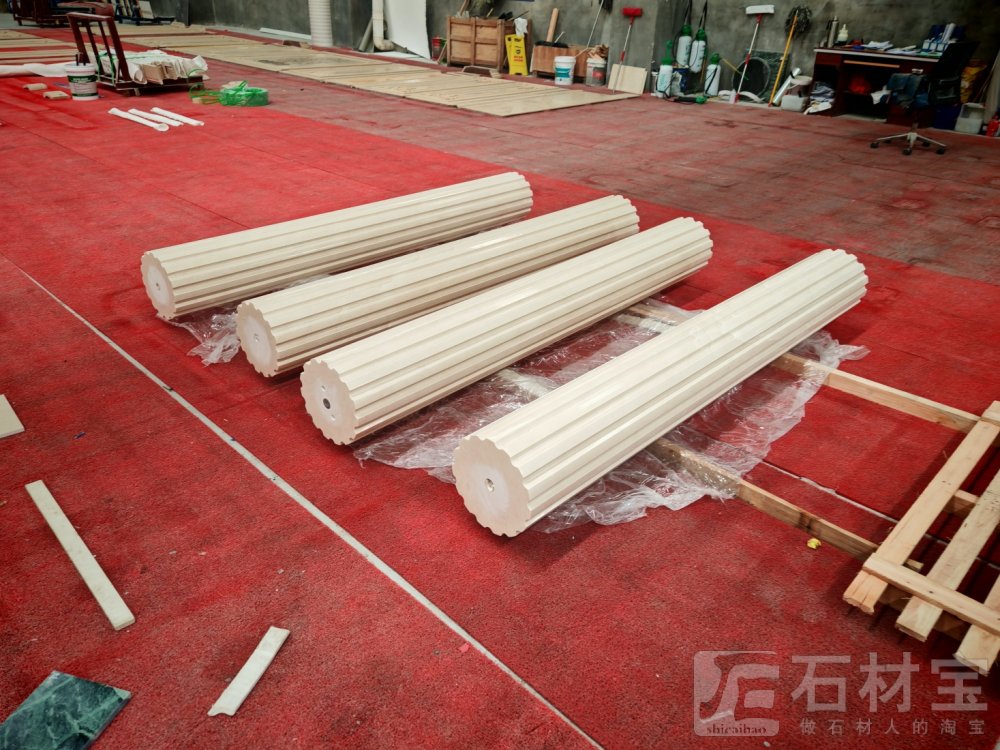 米黄大理石圆柱罗马柱文化柱大理石壁炉雕花板电视背景墙