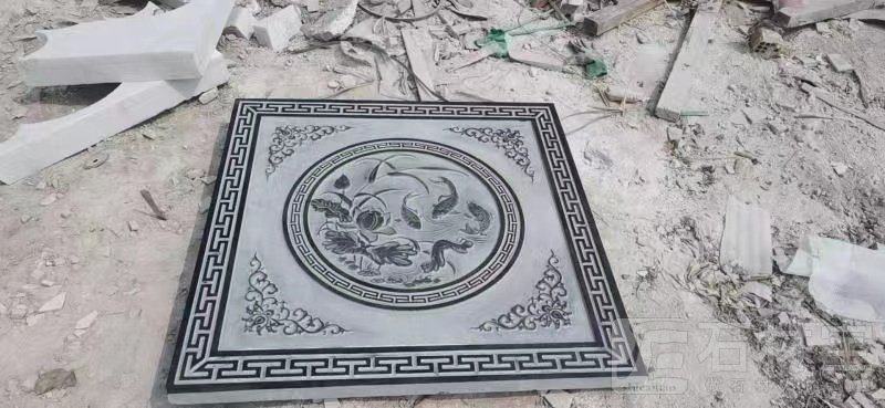 荷花鱼图案地雕