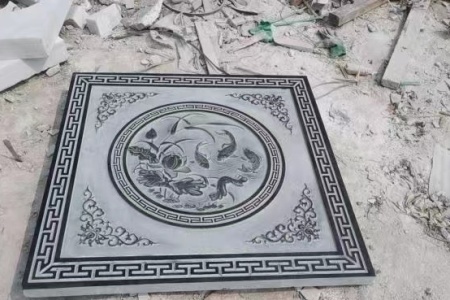 荷花鱼图案地雕
