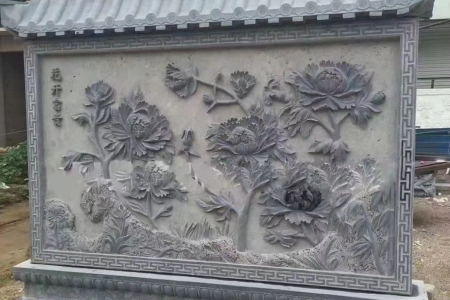 富贵牡丹石雕影壁墙