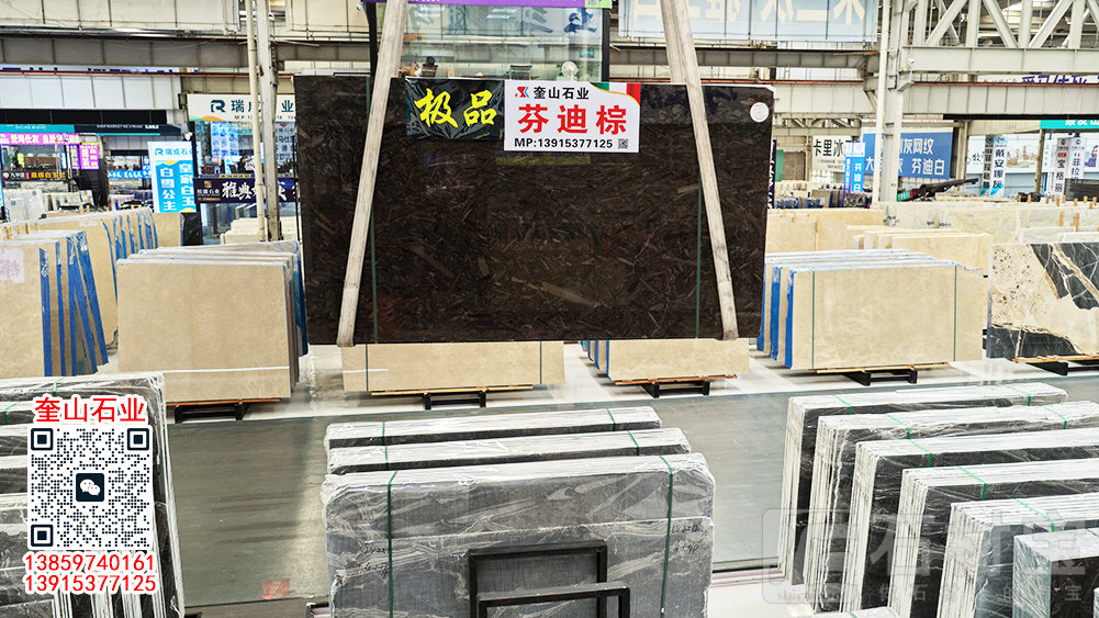 芬迪棕天然大理石电视背景墙 高端别墅客厅轻奢背景墙定制