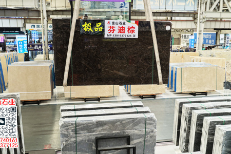 芬迪棕天然大理石电视背景墙 高端别墅客厅轻奢背景墙定制
