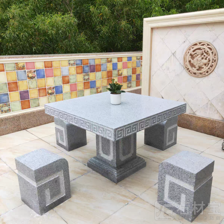 芝麻白方形石桌石凳