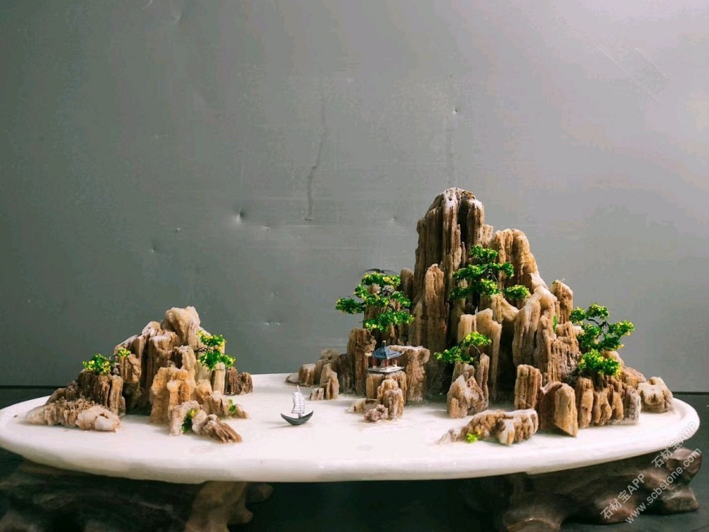 汉白玉假山盆景盆