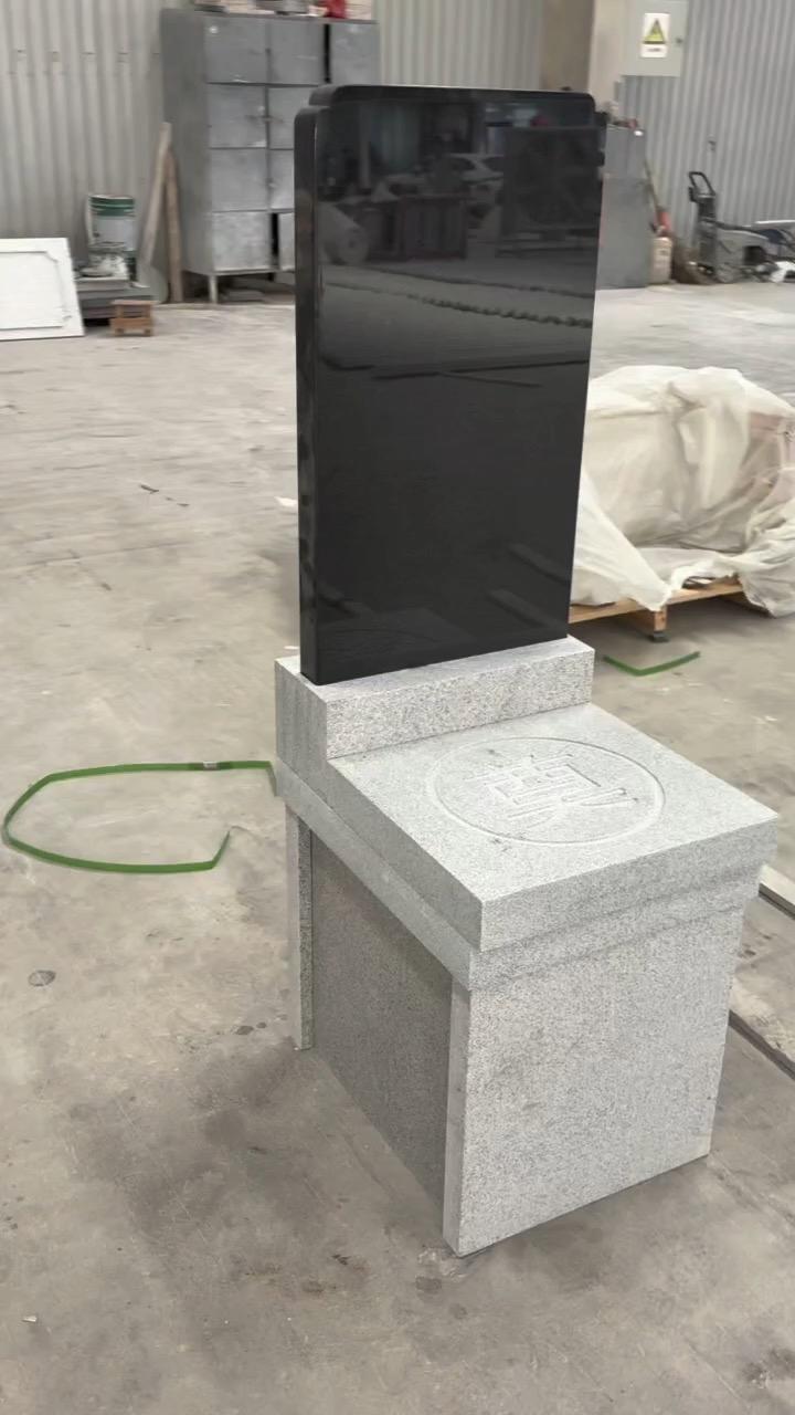 印度黑墓碑主碑，芝麻白墓碑盖子，成套搭配