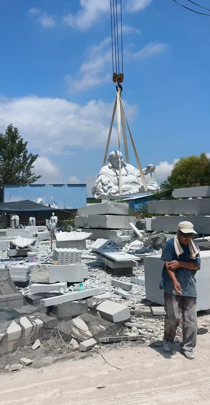 精雕芝麻白花岗岩弥勒佛请出